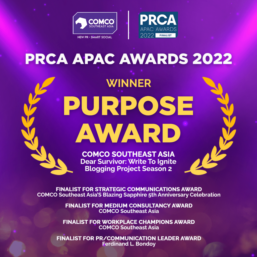 COMCO Southeast Asia, the only Philippine PR Agency Finalist in PRCA APAC Awards 2022, Wins the Highly Coveted Purpose&nbsp;Award